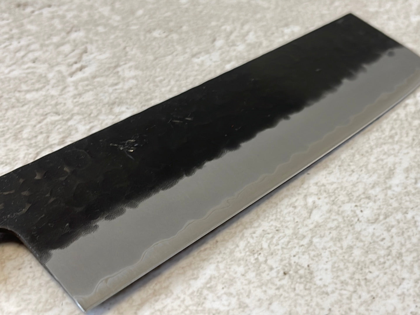 Yoshimune Nakiri Black Stainless 165mm Aogami Super Hammered Finish Double-Bevel Walnut Octagonal Handle