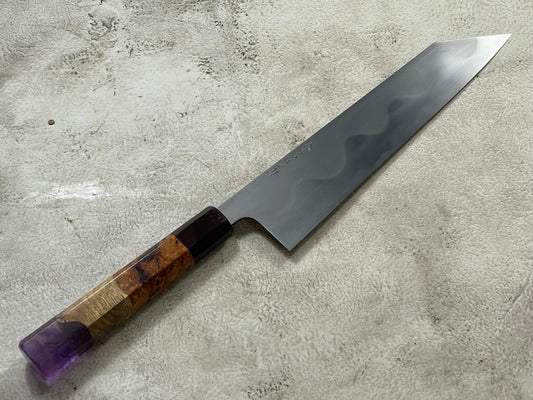 Keskin Migaki Kiritsuke 230mm Amboyna Burl Mix & Purple Resin Rosewood Ferrule