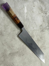 Load image into Gallery viewer, Keskin Migaki Kiritsuke 230mm Amboyna Burl Mix &amp; Purple Resin Rosewood Ferrule