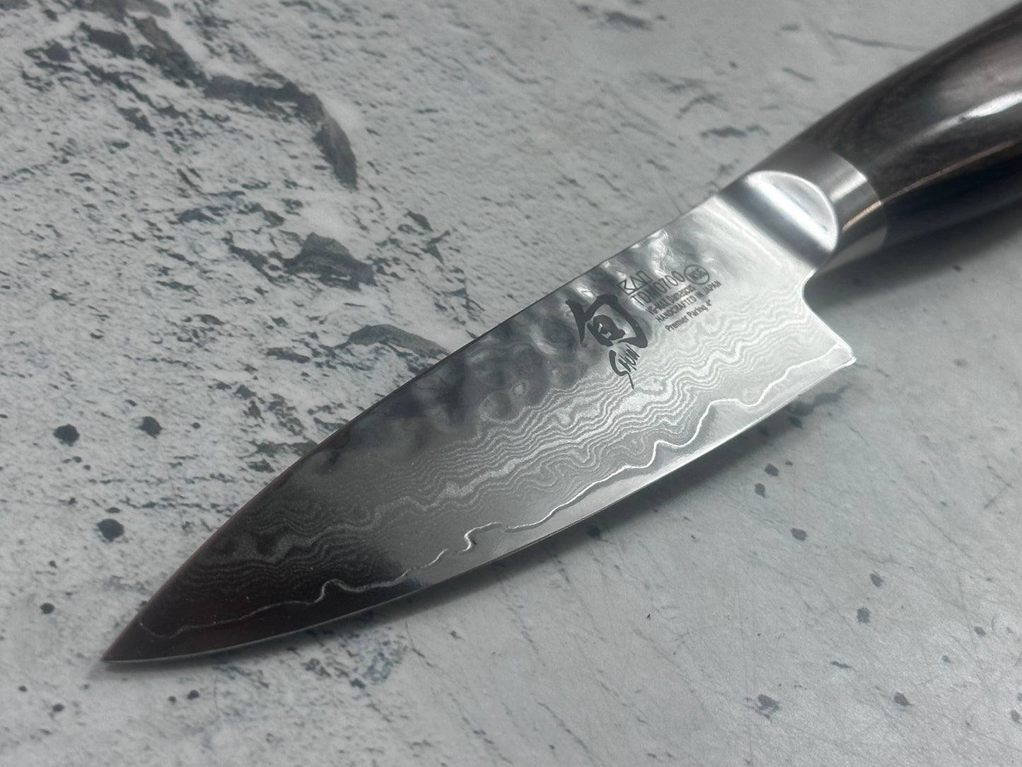 Pre-Owned Shun Premier Paring Knife 100mm Damascus Steel PakkaWood Handle 2175
