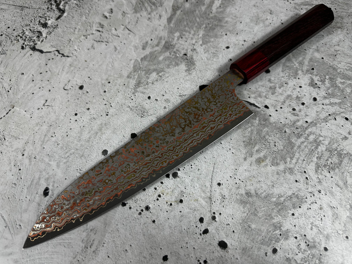 Takeshi Saji VG10-W Nashiji Rainbow Damascus Gyuto 210mm