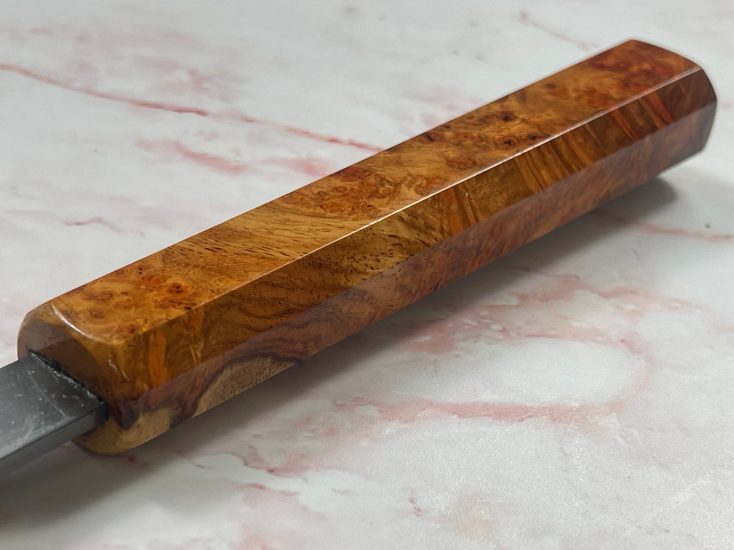 Keskin Honyaki Gyuto 240mm , Full Amboyna Burl with Amboyna Saya