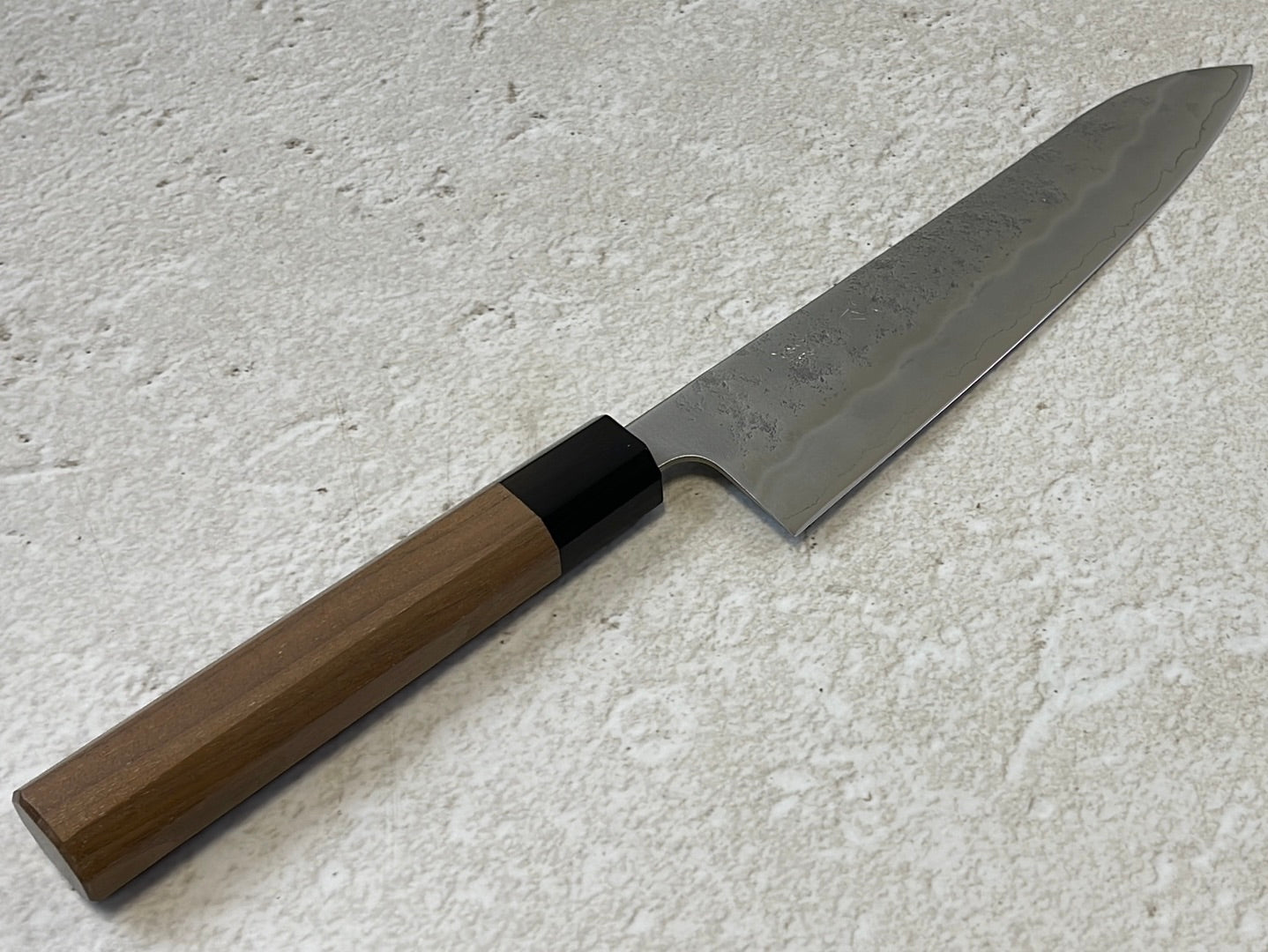 Yoshimune Gyuto 210 mm (8.3 in) Ginsan (Silver #3) Nashiji finish Double-Bevel Walnut Octagonal Handle
