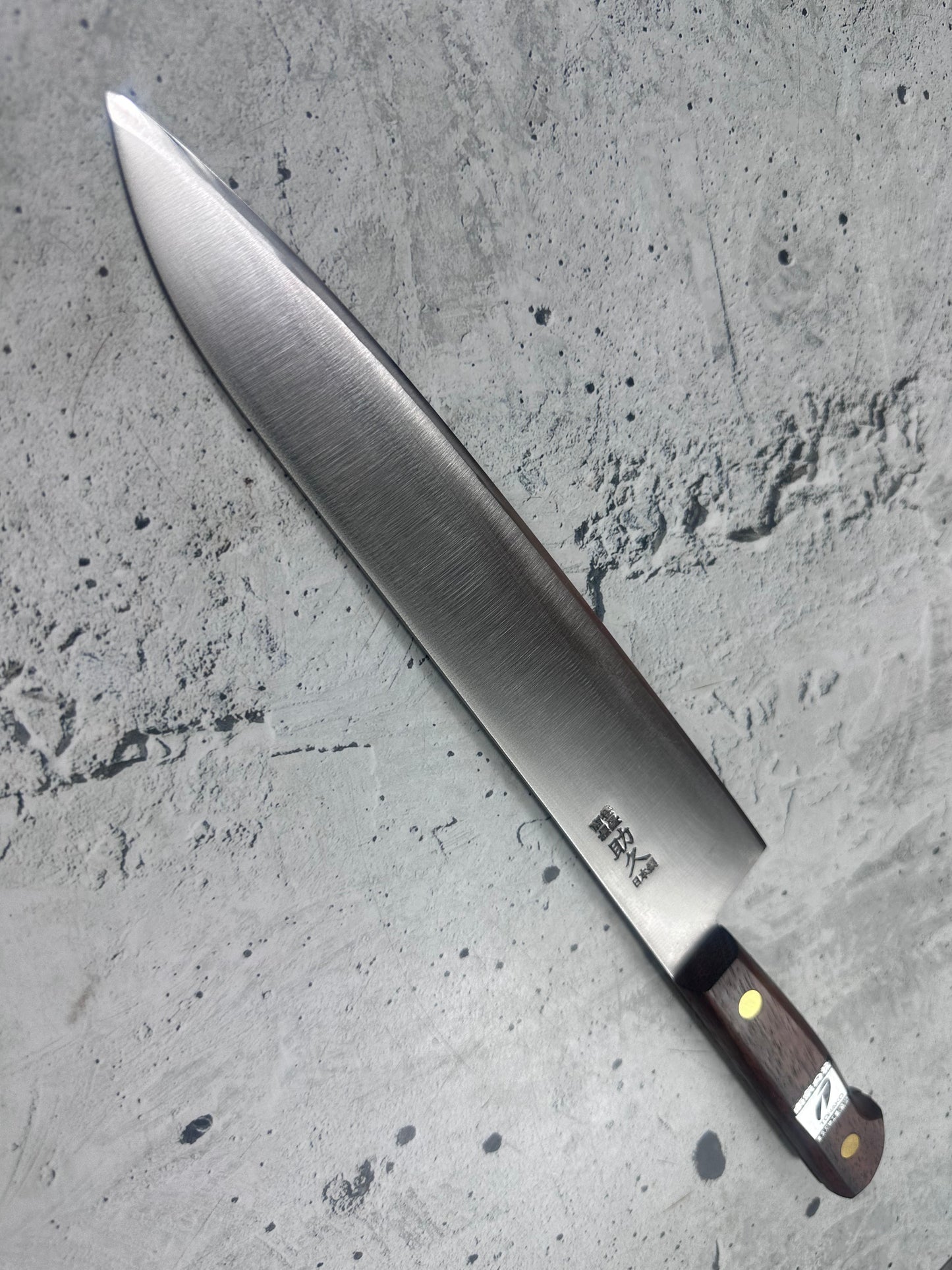 Vintage Gensukehisa Gyuto 240mm Carbon Steel Wood Handle 2240