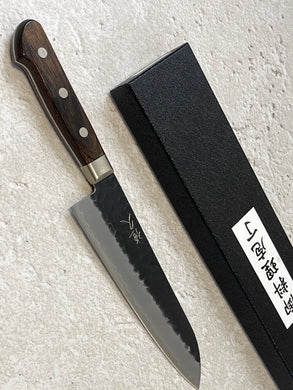 Tsunehisa Aogami Super Kuro Tsutime Santoku Knife 180mm - Made in Japan 🇯🇵 Brown Pakka Wood Handle