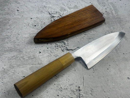 Vintage Masamoto Sohonten Deba Knife 170mm with Wooden Saya 2344