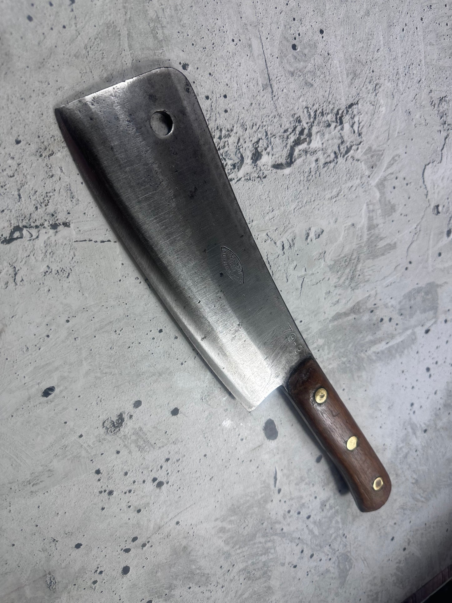 Vintage L. & I. J. White Butcher Cleaver Knife 205mm Carbon Steel Made in USA 2104