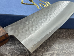 Masutani Kokuryu Tsutime Santoku 170mm  VG1 Steel Oak Handle