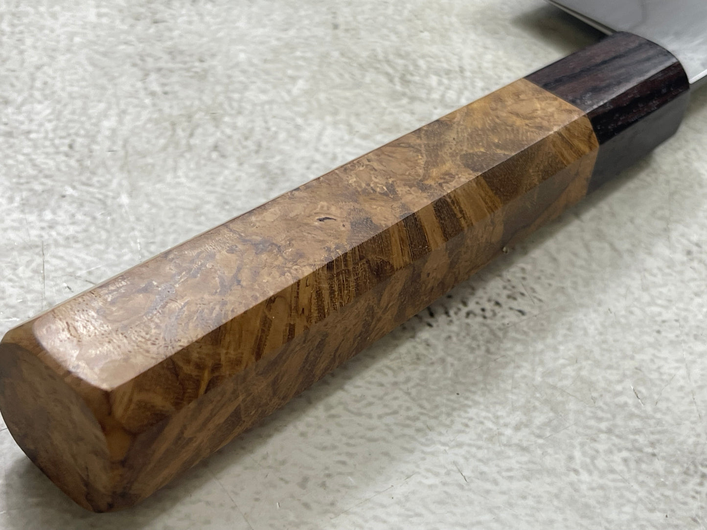 Kanefusa Gyuto 230mm Teakwood Burl & Rosewood Handle & Sheath
