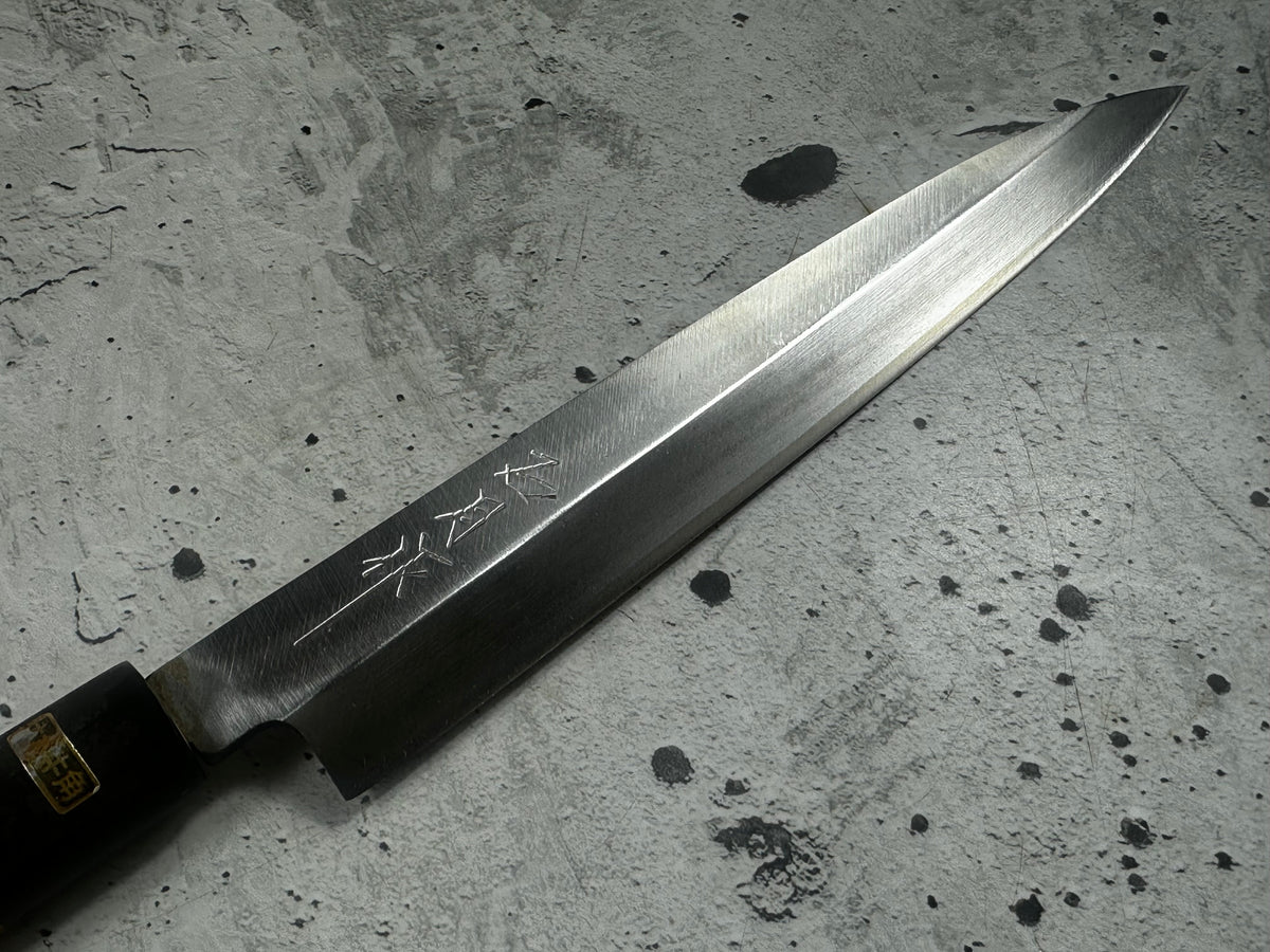Vintage Kumpei Yanagiba Knife 210mm Carbon Steel Wood Handle Buffalo Horn 2228