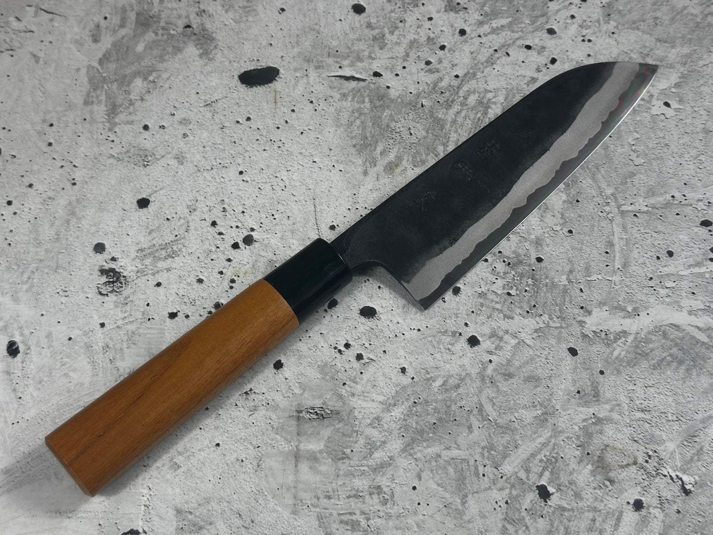 Kyohei Shindo Warikomi Blue #2 Kurouchi 165mm Santoku with Keyaki Wa Handle and Plastic Ferrule - Made in Japan 🇯🇵