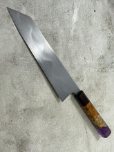Load image into Gallery viewer, Keskin Migaki Kiritsuke 230mm Amboyna Burl Mix &amp; Purple Resin Rosewood Ferrule