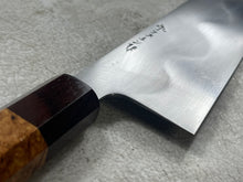Load image into Gallery viewer, Keskin Migaki Kiritsuke 230mm Amboyna Burl Mix &amp; Purple Resin Rosewood Ferrule