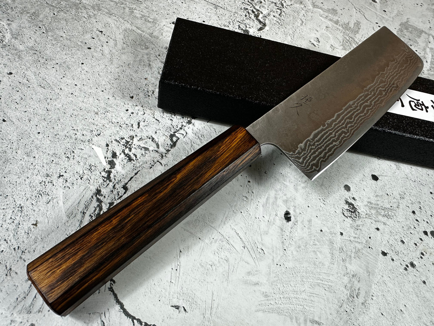 Tsunehisa 440c Damascus Nashiji Nakiri 170mm Oak Handle Made in Japan 🇯🇵