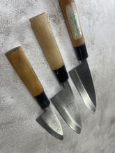 Load image into Gallery viewer, Vintage Japanese Deba Knife Set 3x Carbon Steel Made in Japan 🇯🇵 1904