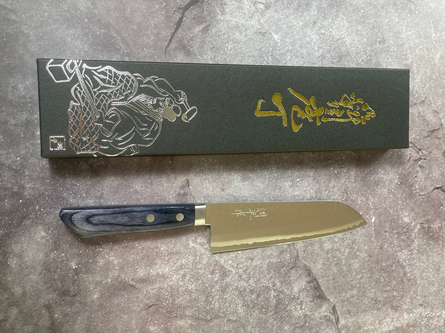 Masutani Kokuryu Santoku 170mm Blue Pakkawood Handle