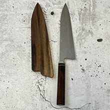 Load image into Gallery viewer, Keskin Gyuto 210mm, Ebony and Stainless Steel with brass spacer Handle &amp; Spalted Rosewood Sheath