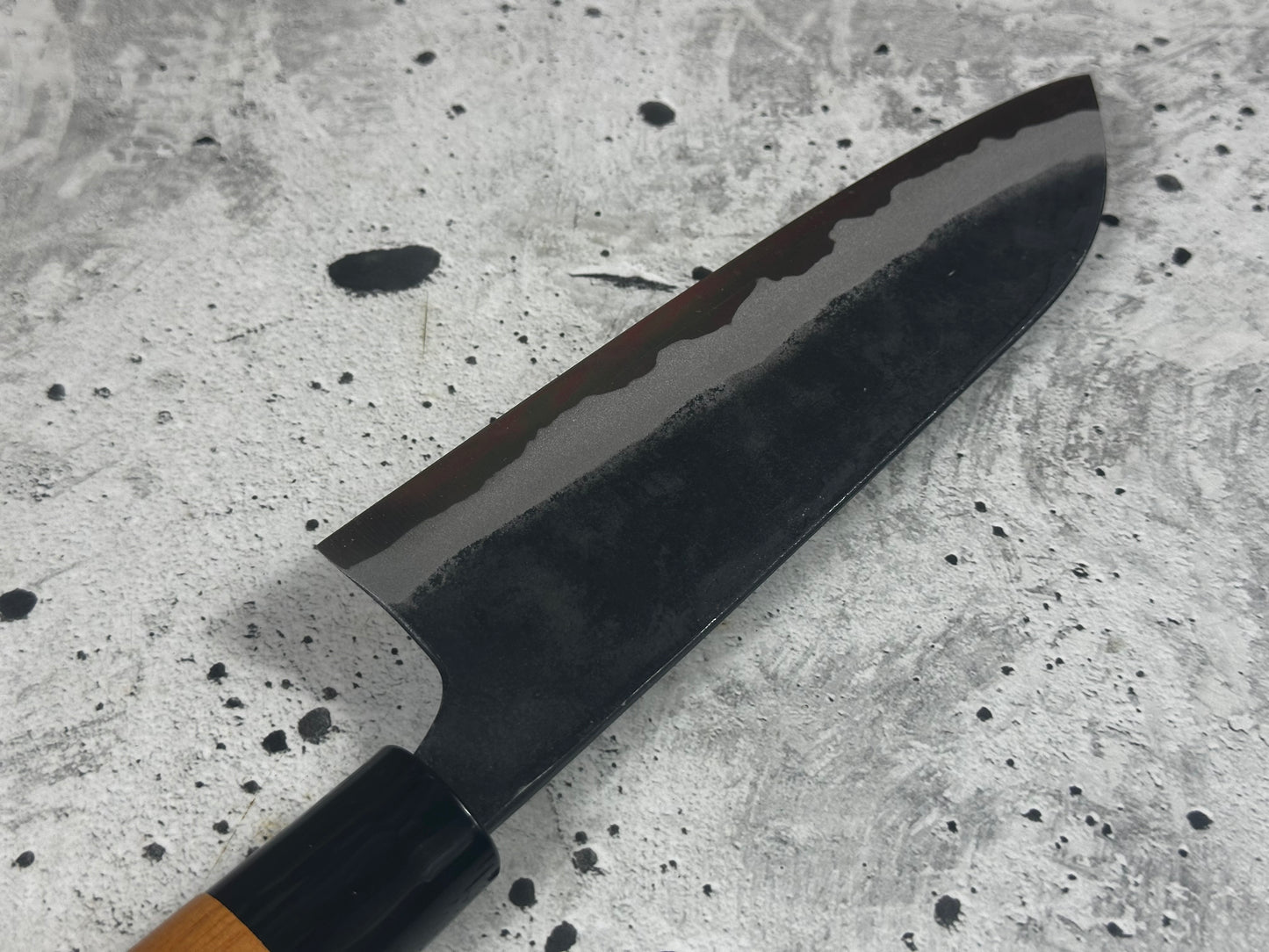 Kyohei Shindo Warikomi Blue #2 Kurouchi 165mm Santoku with Keyaki Wa Handle and Plastic Ferrule - Made in Japan 🇯🇵