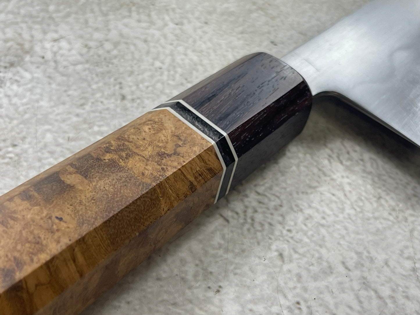 Kanefusa Gyuto 230mm Teakwood Burl Liner Spacer Rosewood Ferrule & Sheath