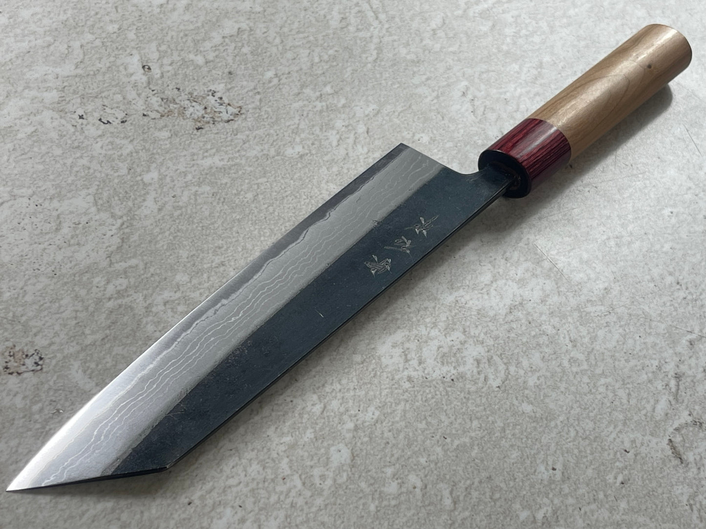 Muneishi Aogami Damascus Kiritsuke 210 mm  Kurochi Finish Made in Japan 🇯🇵