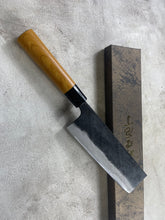 Load image into Gallery viewer, Kyohei Shindo Warikomi Blue #2 Kurouchi 165mm Nakiri with Keyaki Wa Handle and Plastic Ferrule - Made in Japan 🇯🇵