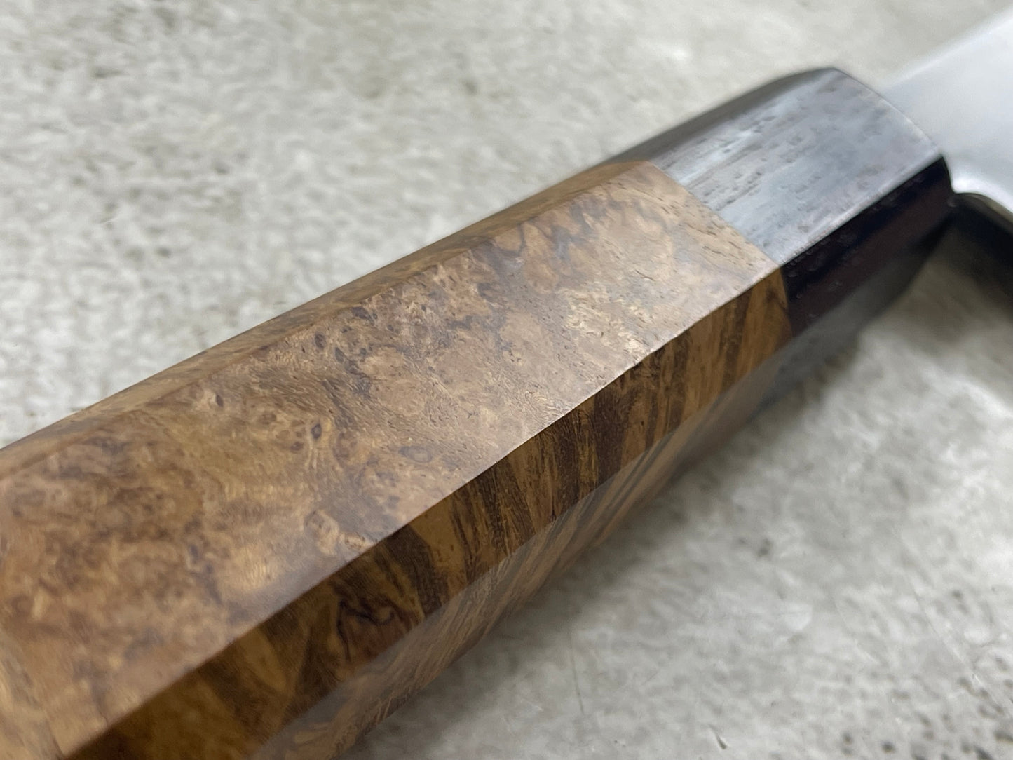 Kanefusa Gyuto 230mm Teakwood Burl & Rosewood Handle & Sheath