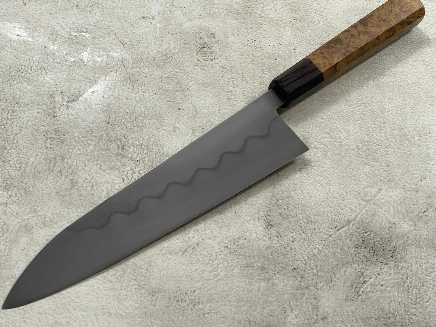 Kanefusa Gyuto 230mm Teakwood Burl & Rosewood Handle & Sheath