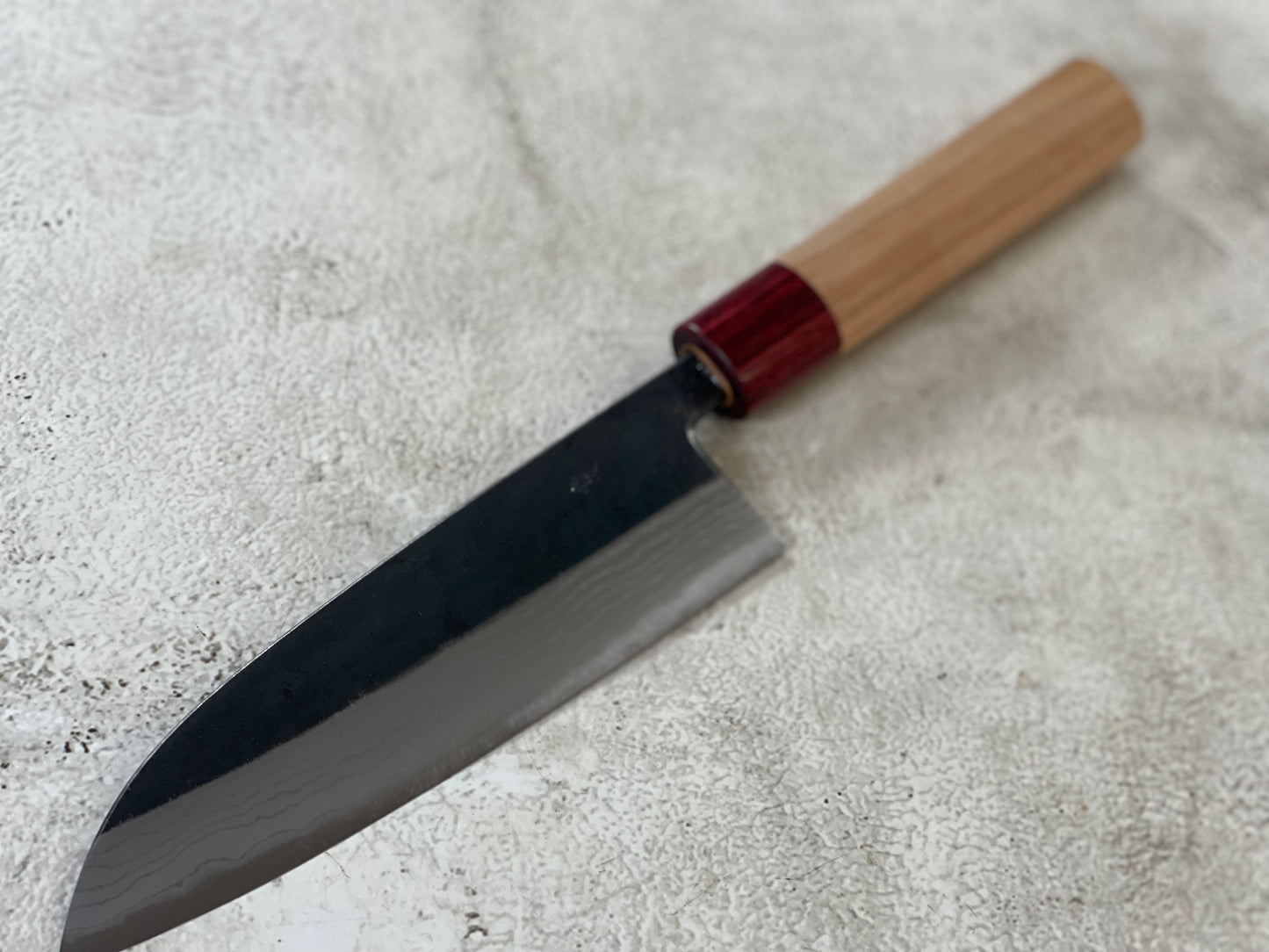 Muneishi Aogami Damascus Santoku 180 mm  Kurochi Finish Made in Japan 🇯🇵