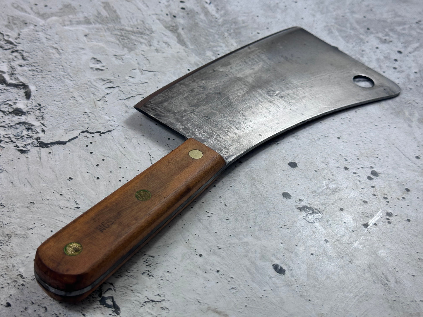 Vintage Lamson & Goodnow Butcher Cleaver Knife 180mm Carbon Steel Made in USA 2117