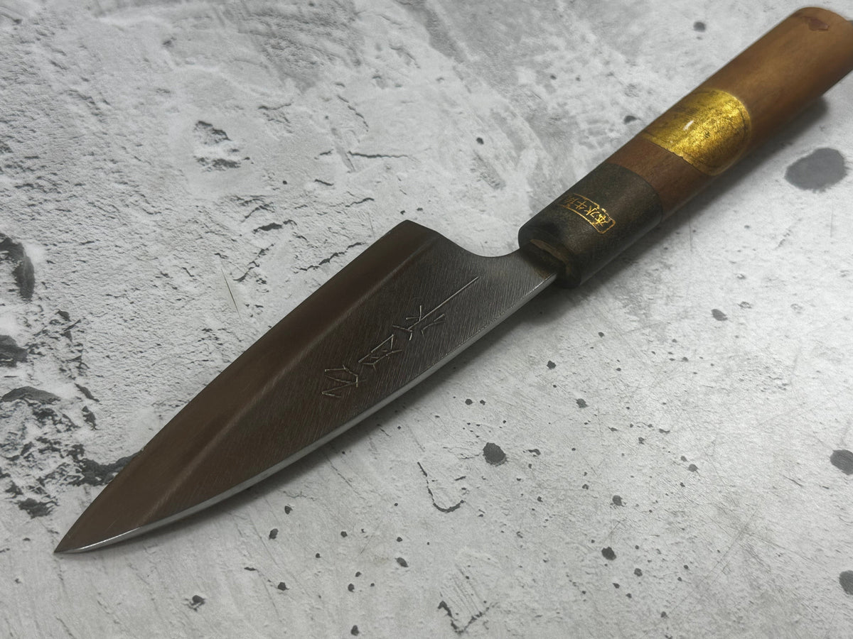 Vintage Kumpei Deba Knife 120mm Carbon Steel Wood Handle Buffalo Horn 2230