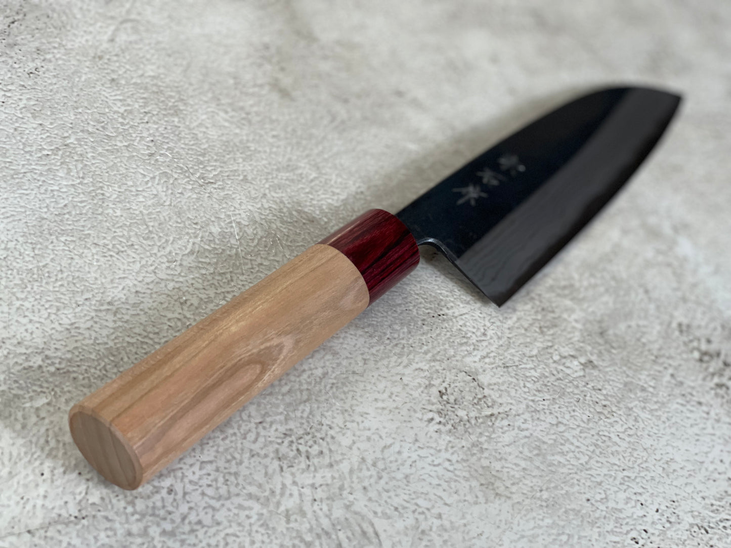 Muneishi Aogami Damascus Santoku 180 mm  Kurochi Finish Made in Japan 🇯🇵