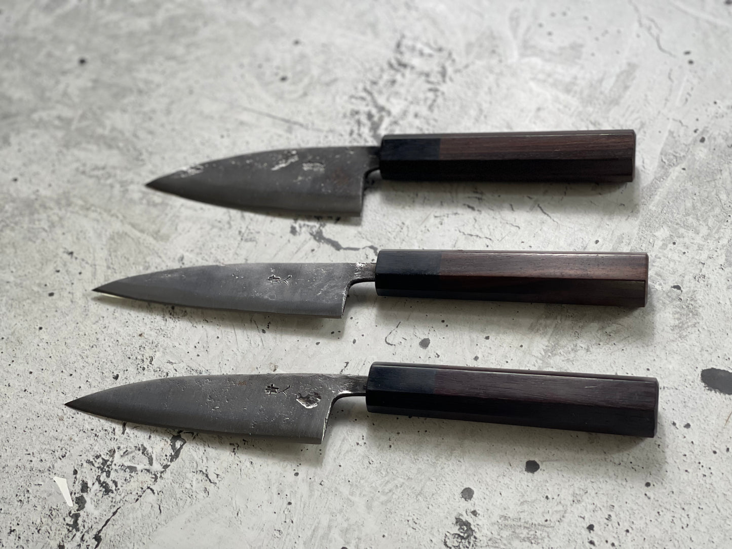 Japanese Knife Set 3x Carbon Steel Rosewood Black Octagon Handle Made In Japan 1538