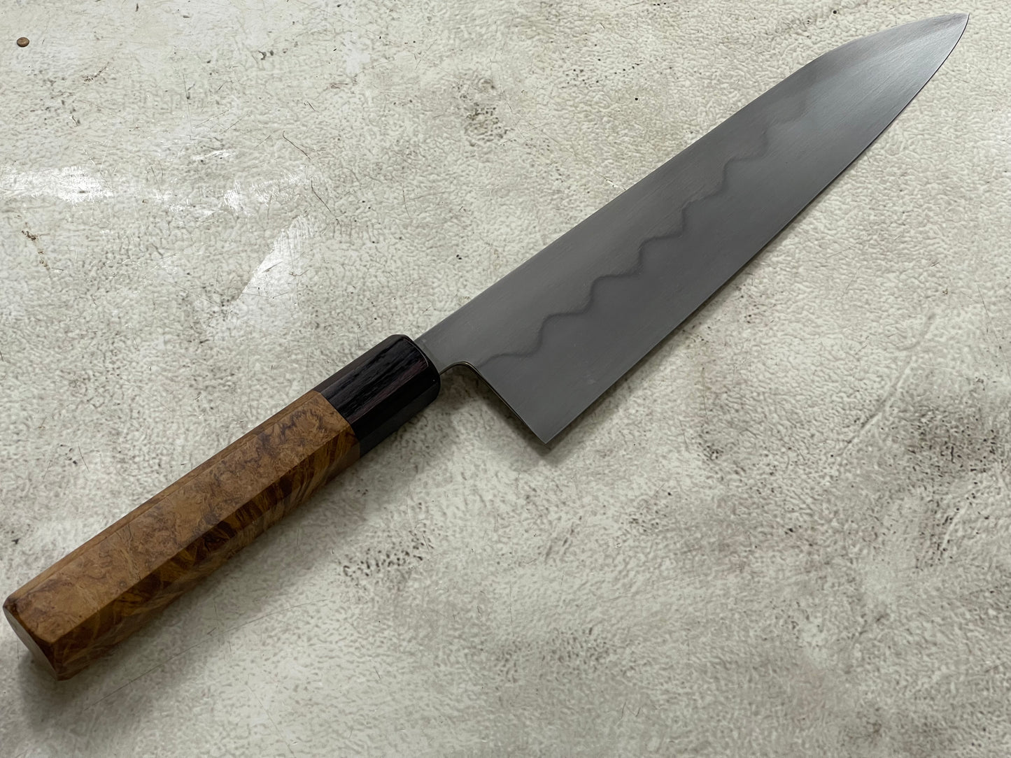 Kanefusa Gyuto 230mm Teakwood Burl & Rosewood Handle & Sheath