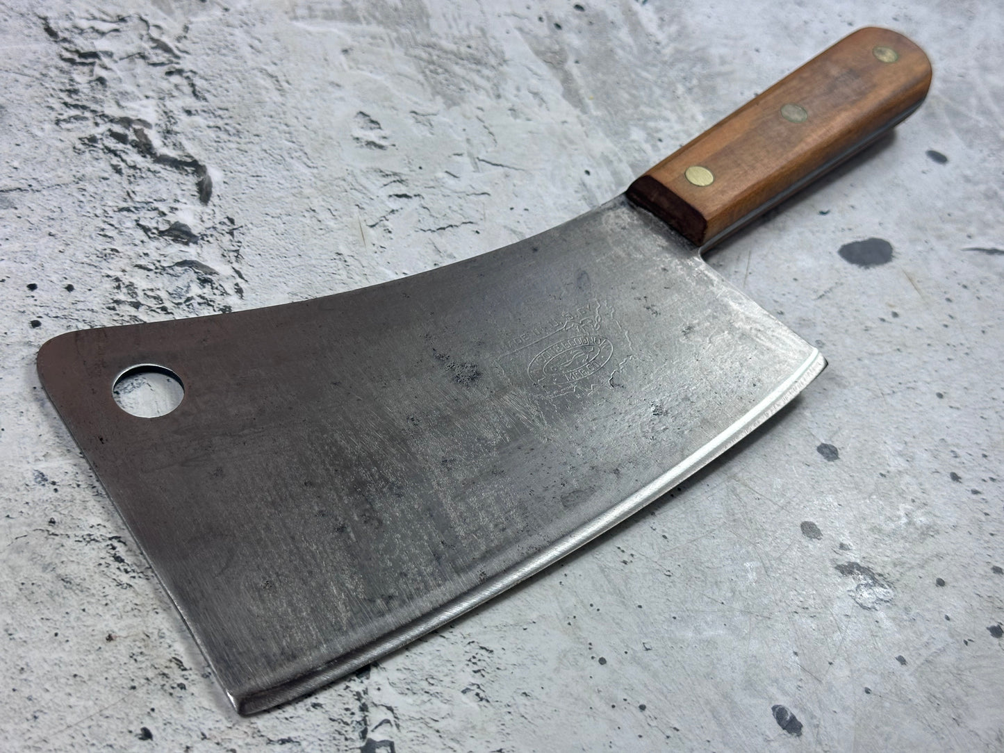 Vintage Lamson & Goodnow Butcher Cleaver Knife 180mm Carbon Steel Made in USA 2117