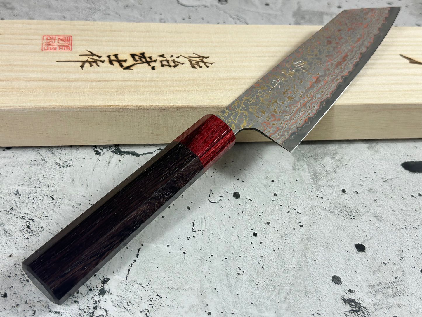Takeshi Saji VG10-W Nashiji Rainbow Damascus Bunka 165mm