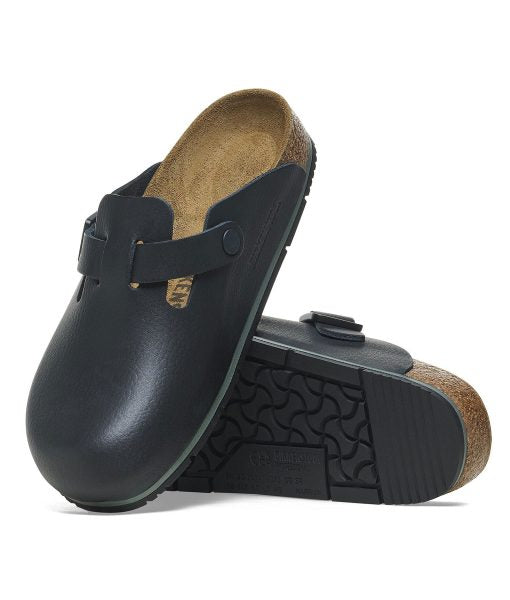 Birkenstock Boston Pro Black PU Coated Natural Leather Clog Chef Shoes