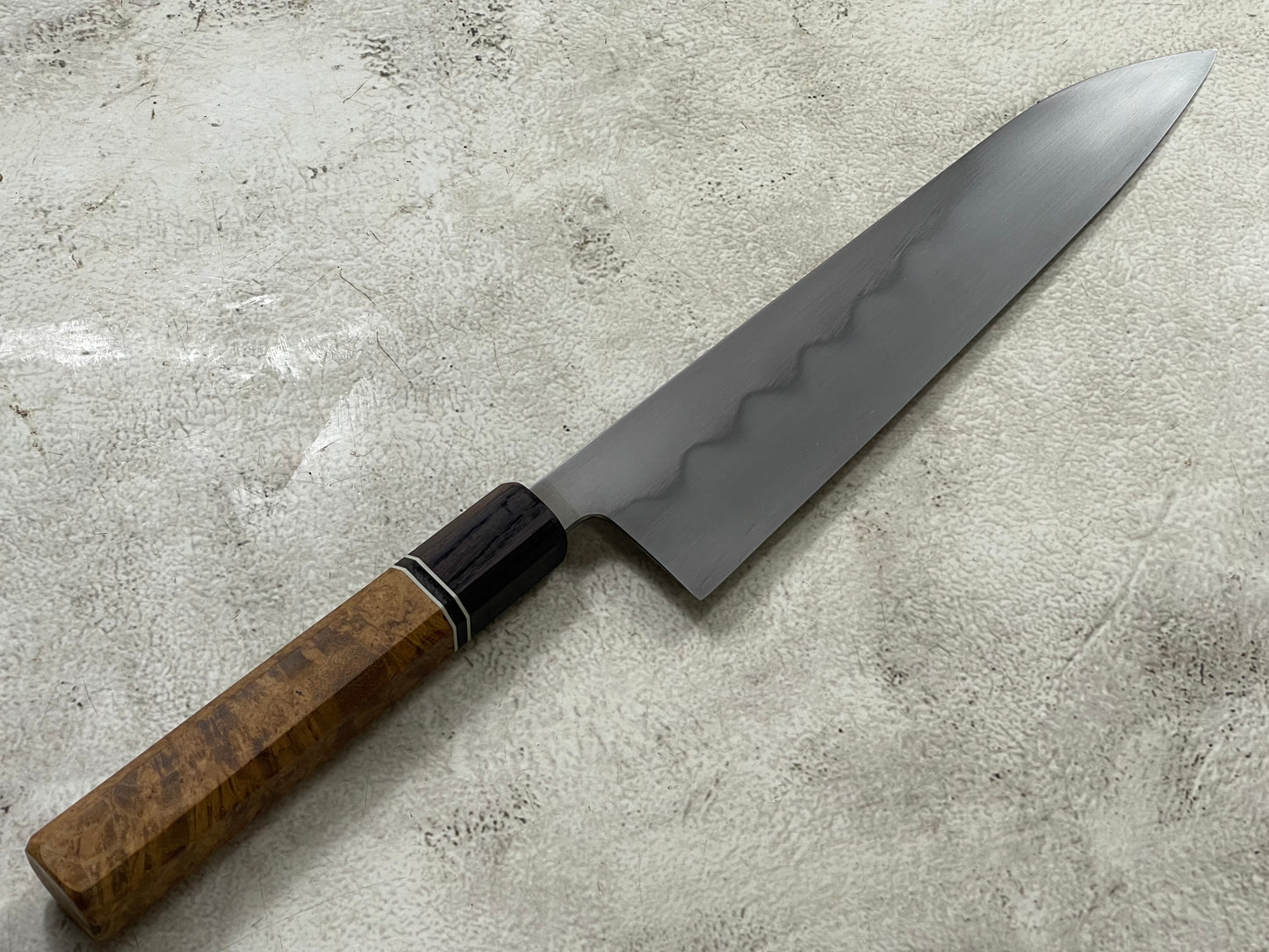 Kanefusa Gyuto 230mm Teakwood Burl Liner Spacer Rosewood Ferrule & Sheath