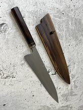 Load image into Gallery viewer, Keskin Gyuto 210mm, Ebony and Stainless Steel with brass spacer Handle &amp; Spalted Rosewood Sheath