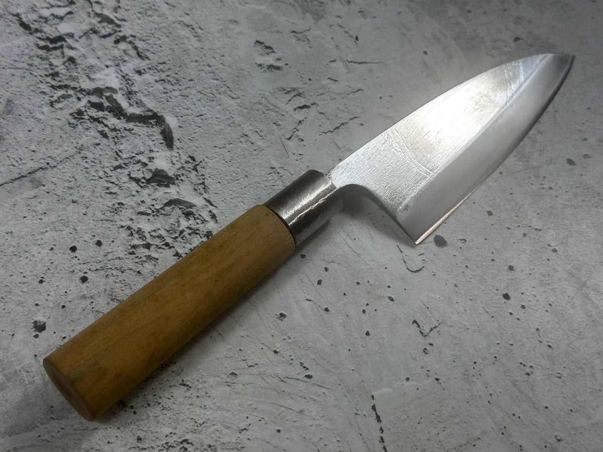 Vintage Unbranded Deba Knife 120mm Carbon Steel Wood Handle 2233