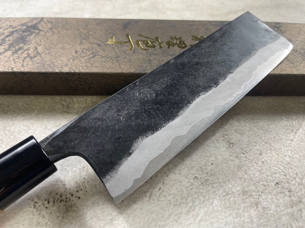 Kyohei Shindo Warikomi Blue #2 Kurouchi 165mm Nakiri with Keyaki Wa Handle and Plastic Ferrule - Made in Japan 🇯🇵