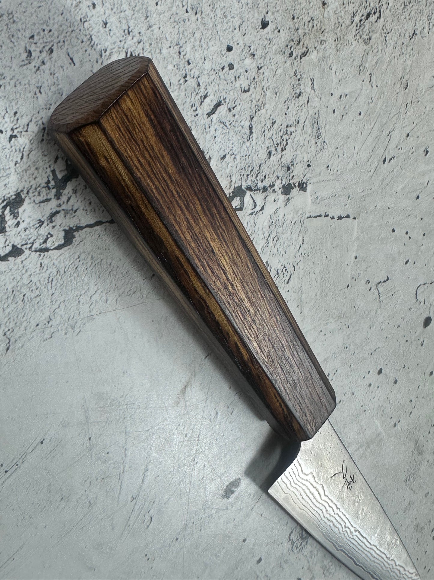 Tsunehisa 440c Damascus Nashiji Petty 150mm Oak Handle Made in Japan