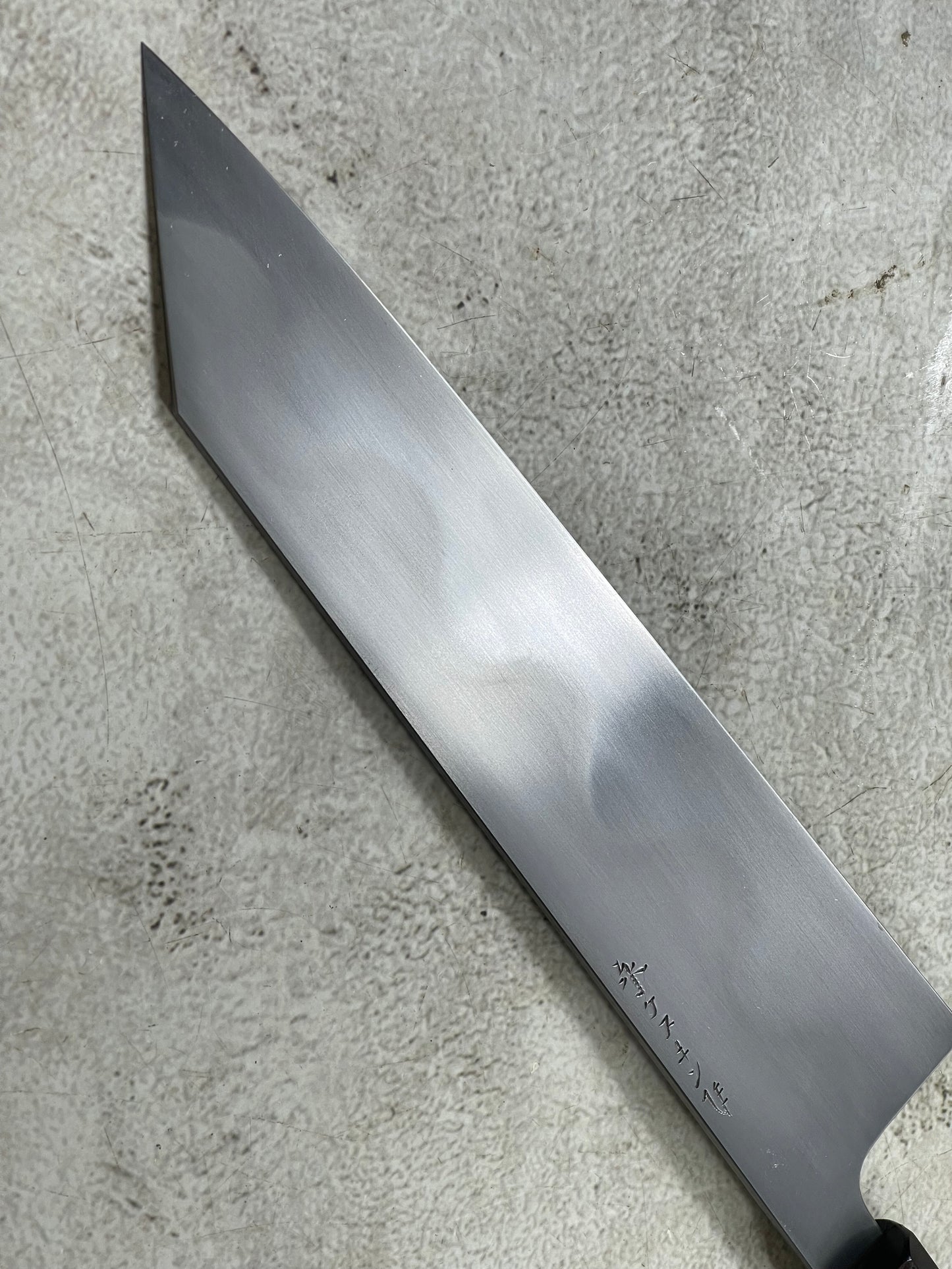 Keskin Migaki Kiritsuke 230mm Amboyna Burl Mix & Purple Resin Rosewood Ferrule