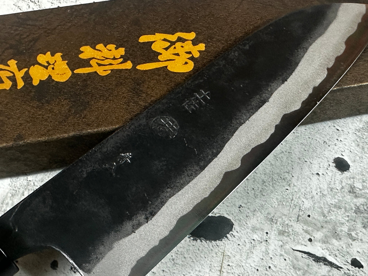 Kyohei Shindo Warikomi Blue #2 Kurouchi 165mm Santoku with Keyaki Wa Handle and Plastic Ferrule - Made in Japan 🇯🇵