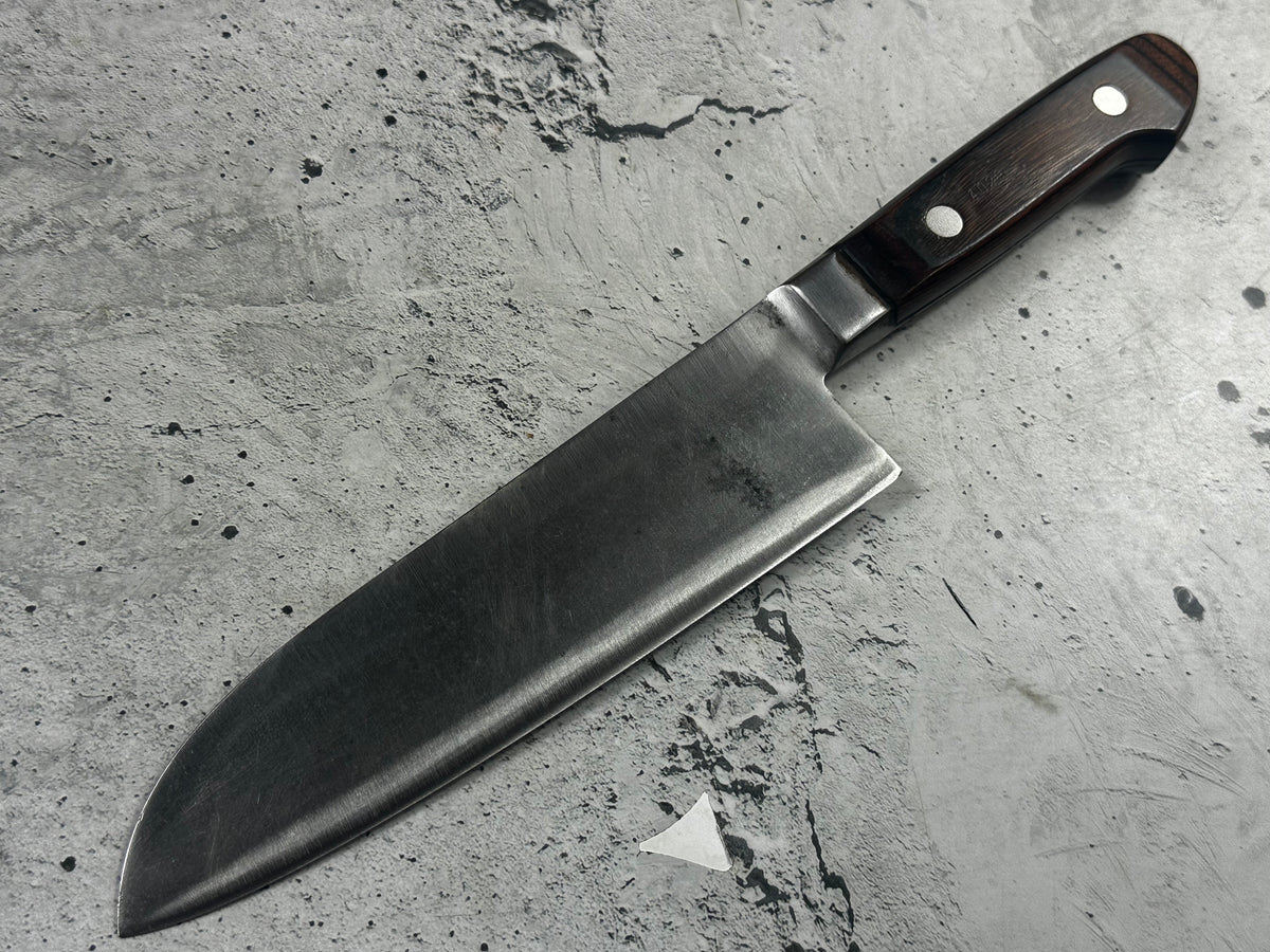 Vintage Seki Magoroku Santoku Knife 200mm Carbon Steel Wood Handle 2277