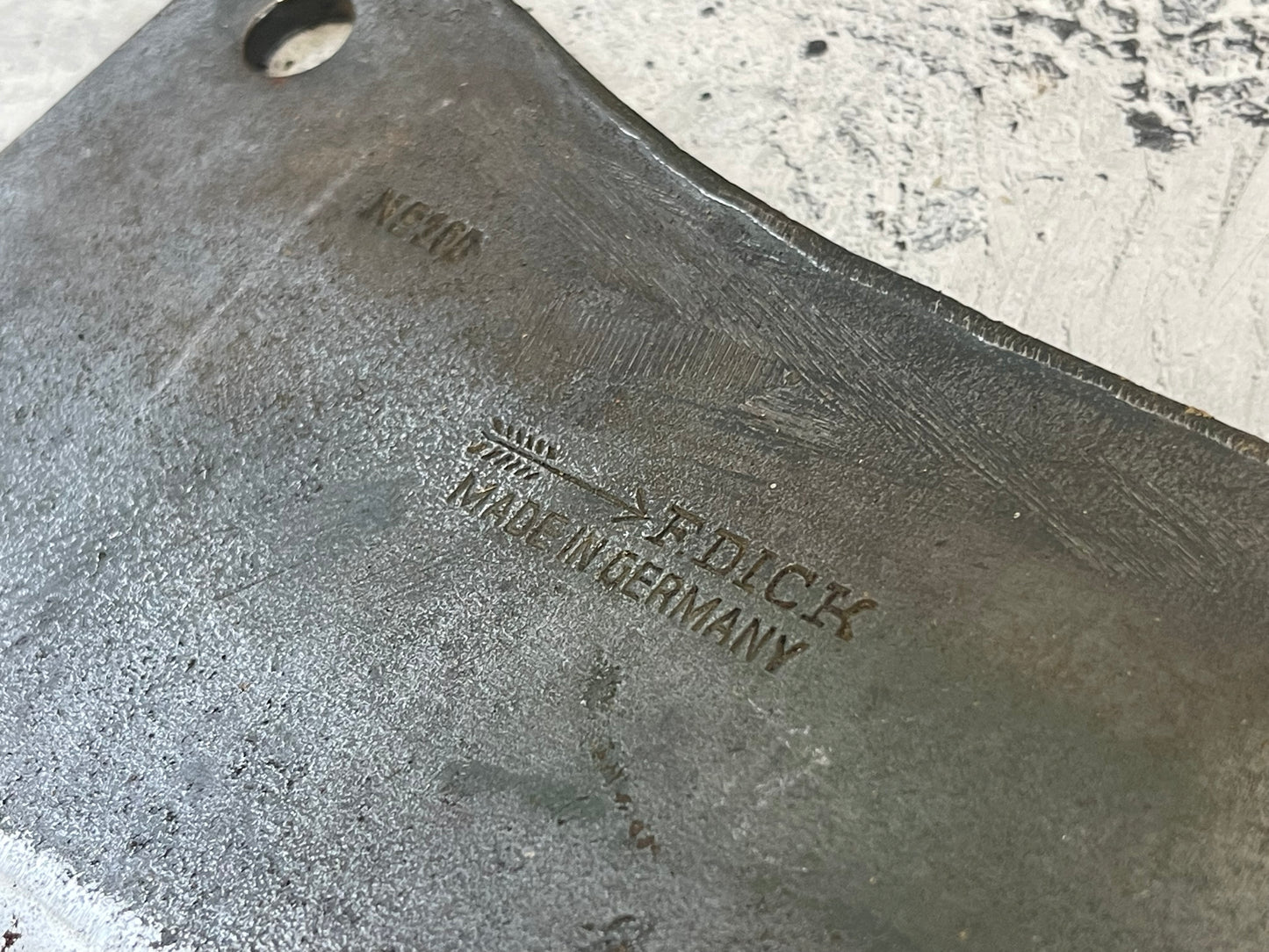 Vintage F. Dick Butcher Cleaver Knife 180mm Carbon Steel Blade Made in Germany 1529