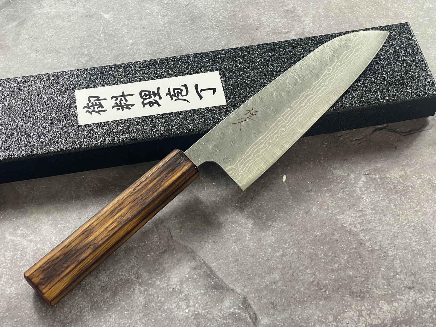 Tsunehisa 440c Damascus Nashiji Santoku 170mm Oak Handle Made in Japan 🇯🇵