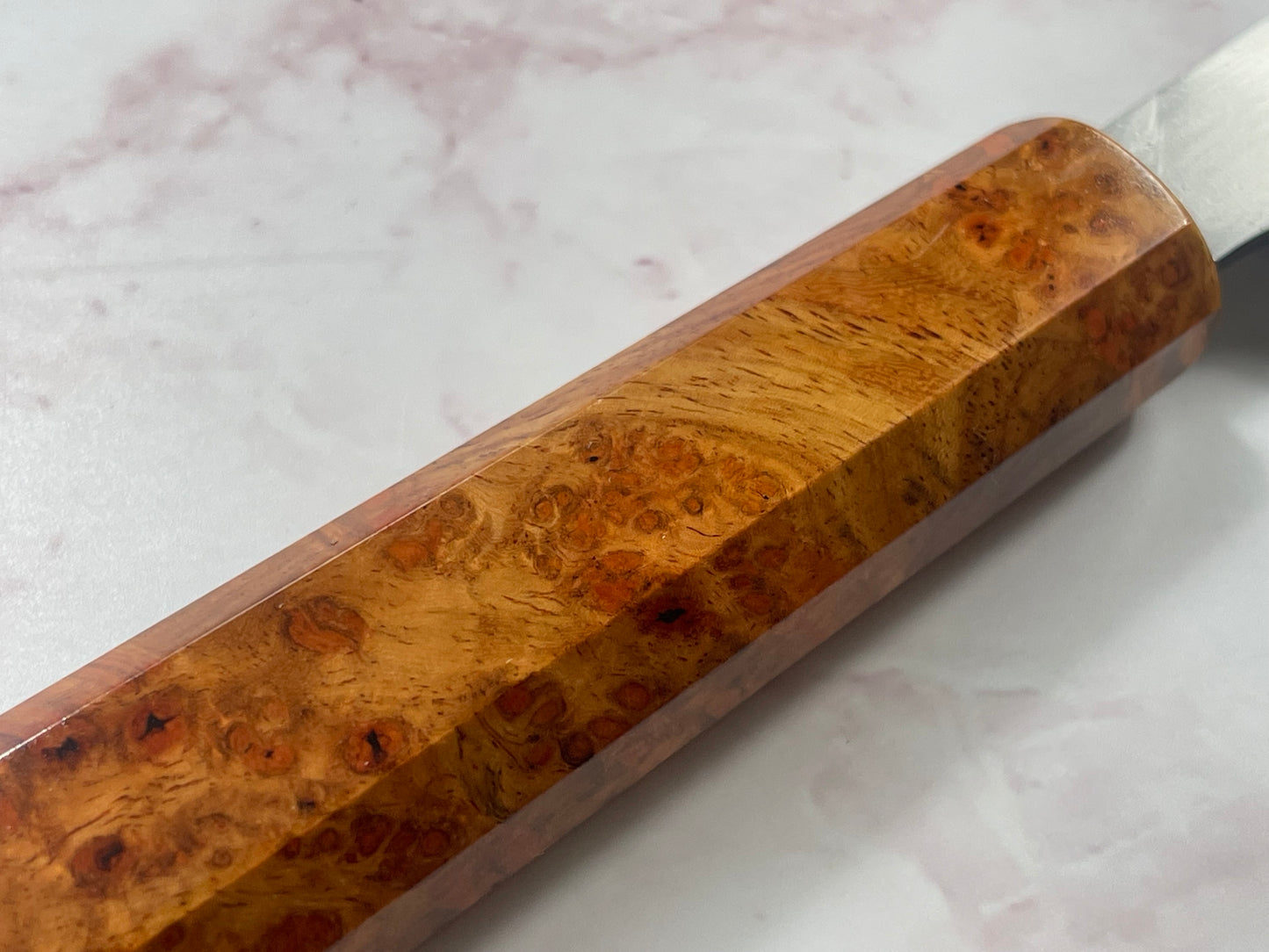 Keskin Honyaki Gyuto 240mm , Full Amboyna Burl with Amboyna Saya