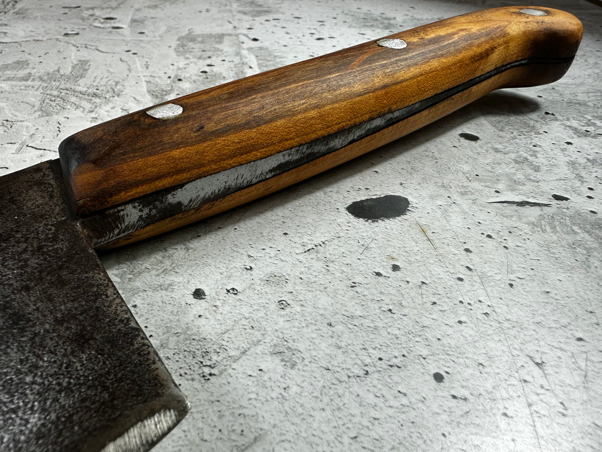 Vintage Heavy Duty Butchers Cleaver Knife 200mm Carbon Steel Timber Handle 2266