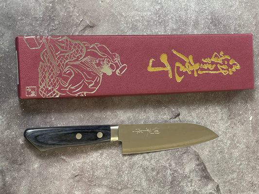 Masutani Kokuryu Ko-Santoku 130mm Blue Pakkawood Handle