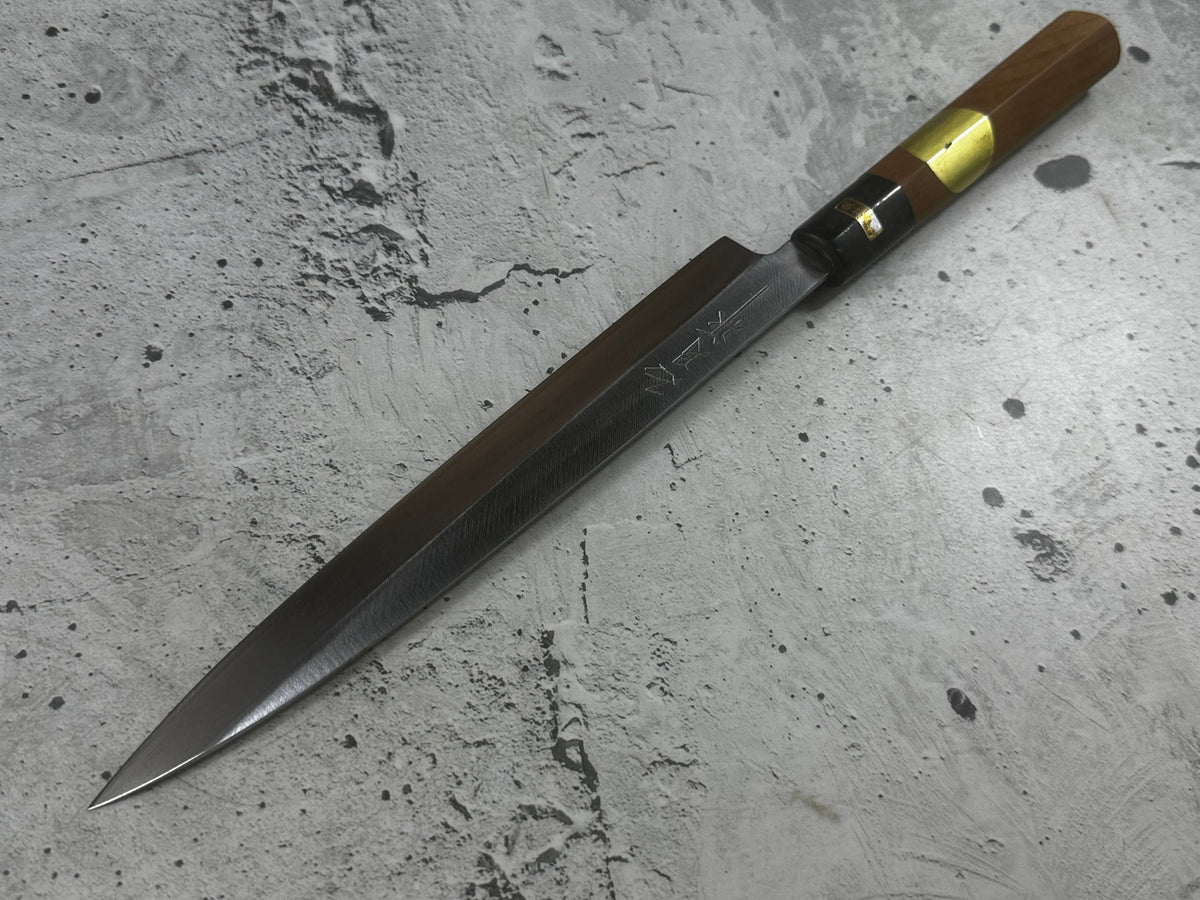 Vintage Kumpei Yanagiba Knife 210mm Carbon Steel Wood Handle Buffalo Horn 2228